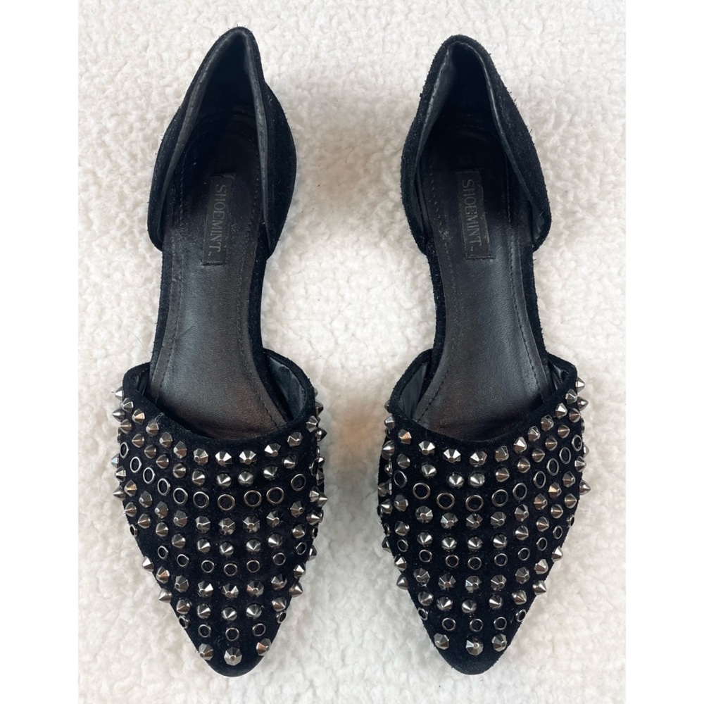 SHOEMINT • Cameron Black Suede Studded Pointed-Toe Flats, 7 - Picture 10 of 16